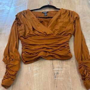 Express Rust Ruched Long Sleeve Blouse